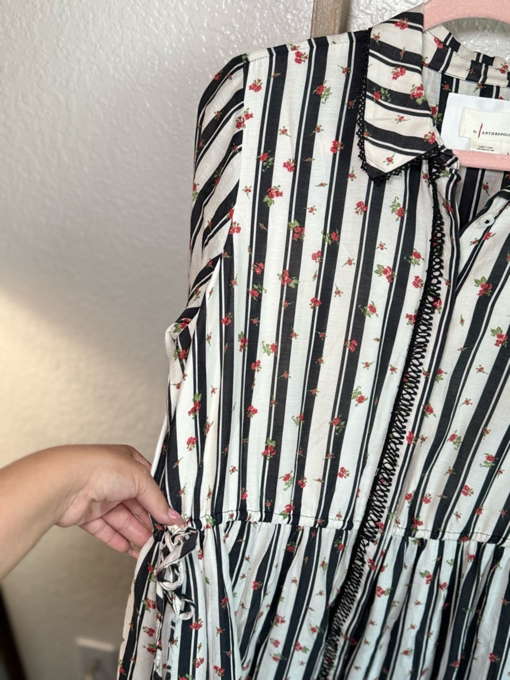 Anthropologie Cream and Black Striped Floral Maxi Shirt Dress - Picture 9 of 9